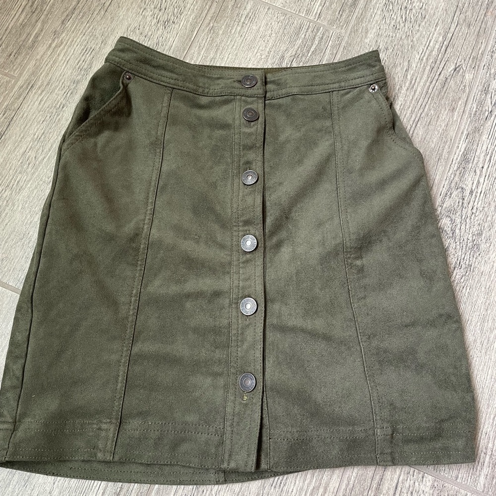Abercrombie & Fitch Olive Green Button-Front Midi Skirt